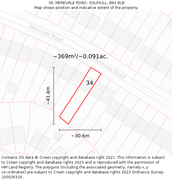 34, MEREVALE ROAD, SOLIHULL, B92 8LB: Plot and title map