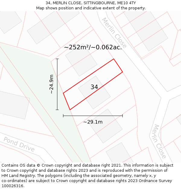34, MERLIN CLOSE, SITTINGBOURNE, ME10 4TY: Plot and title map