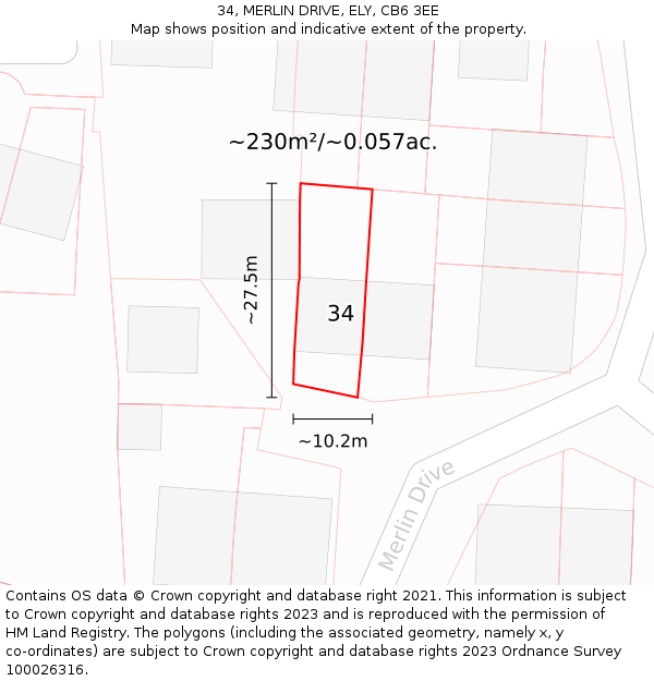 34, MERLIN DRIVE, ELY, CB6 3EE: Plot and title map