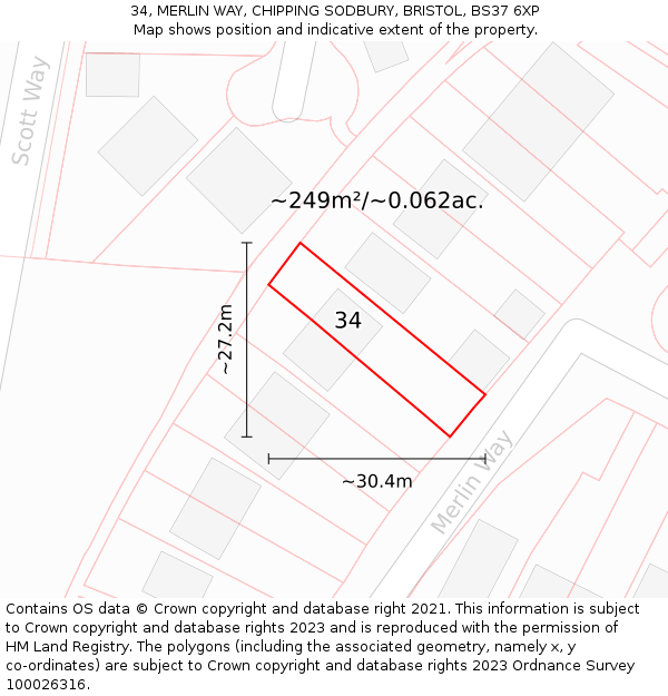 34, MERLIN WAY, CHIPPING SODBURY, BRISTOL, BS37 6XP: Plot and title map