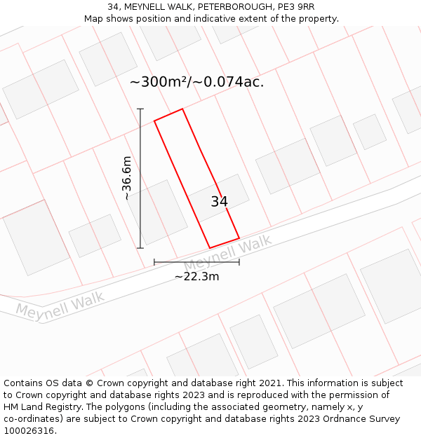 34, MEYNELL WALK, PETERBOROUGH, PE3 9RR: Plot and title map