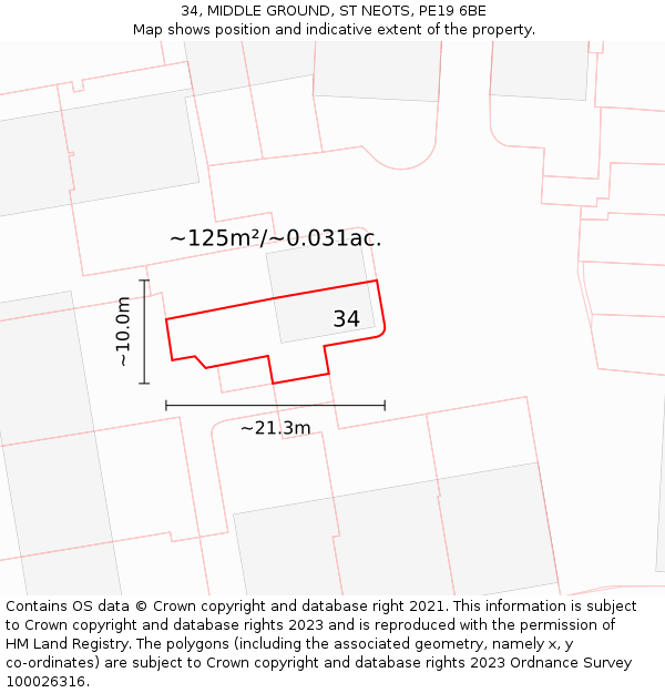 34, MIDDLE GROUND, ST NEOTS, PE19 6BE: Plot and title map