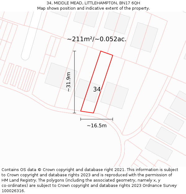 34, MIDDLE MEAD, LITTLEHAMPTON, BN17 6QH: Plot and title map