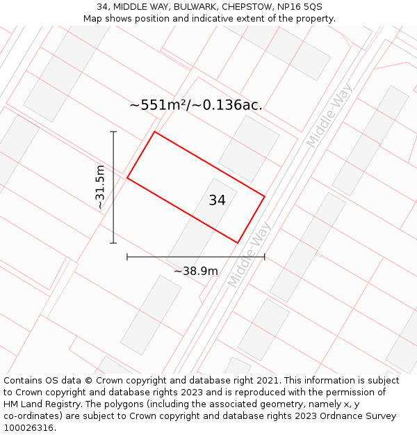 34, MIDDLE WAY, BULWARK, CHEPSTOW, NP16 5QS: Plot and title map