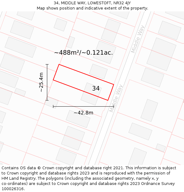 34, MIDDLE WAY, LOWESTOFT, NR32 4JY: Plot and title map