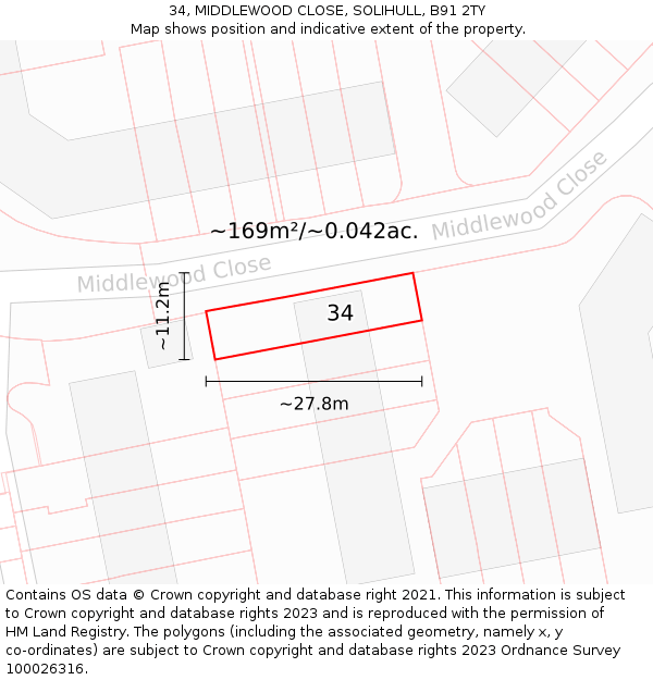 34, MIDDLEWOOD CLOSE, SOLIHULL, B91 2TY: Plot and title map