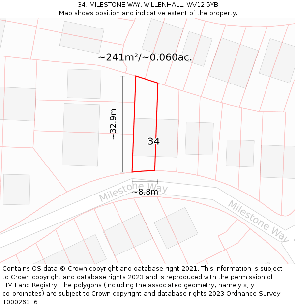34, MILESTONE WAY, WILLENHALL, WV12 5YB: Plot and title map