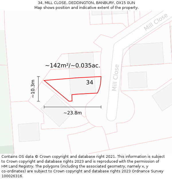 34, MILL CLOSE, DEDDINGTON, BANBURY, OX15 0UN: Plot and title map