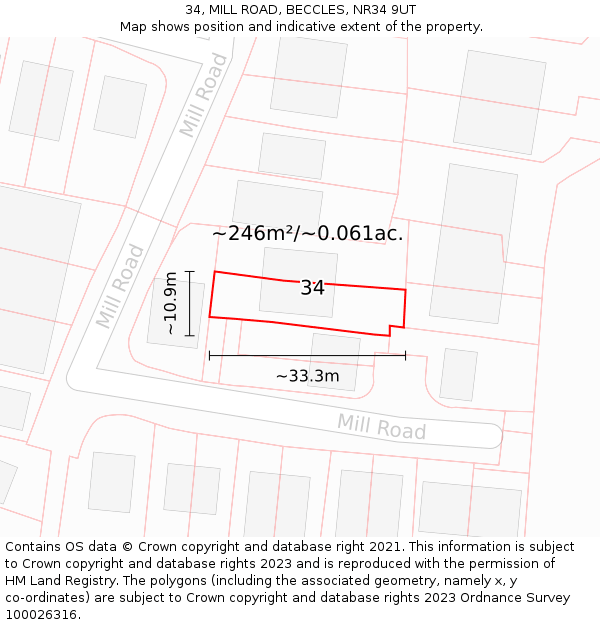 34, MILL ROAD, BECCLES, NR34 9UT: Plot and title map