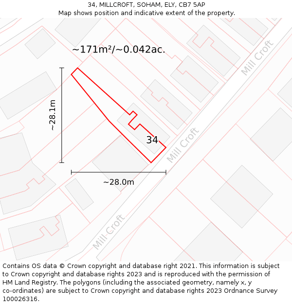 34, MILLCROFT, SOHAM, ELY, CB7 5AP: Plot and title map