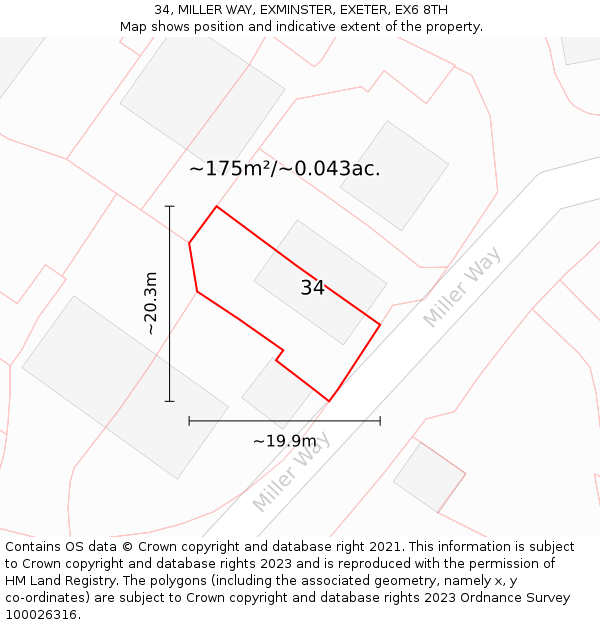 34, MILLER WAY, EXMINSTER, EXETER, EX6 8TH: Plot and title map