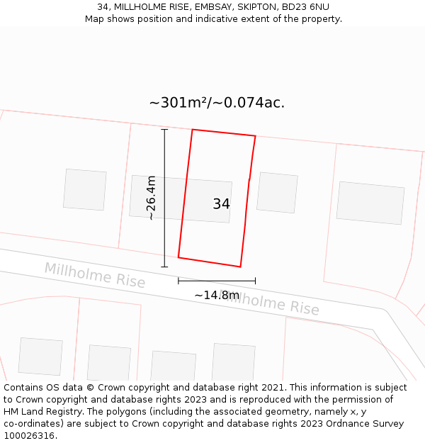 34, MILLHOLME RISE, EMBSAY, SKIPTON, BD23 6NU: Plot and title map
