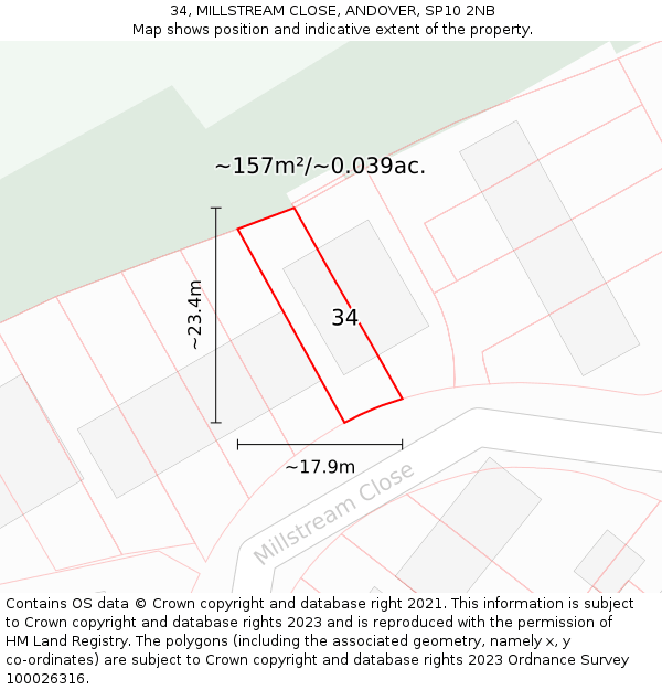 34, MILLSTREAM CLOSE, ANDOVER, SP10 2NB: Plot and title map