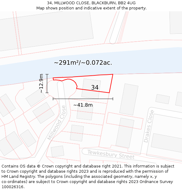 34, MILLWOOD CLOSE, BLACKBURN, BB2 4UG: Plot and title map
