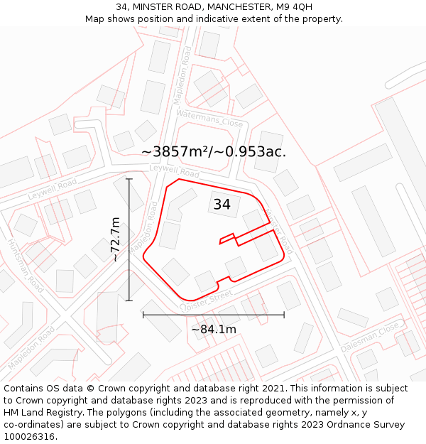 34, MINSTER ROAD, MANCHESTER, M9 4QH: Plot and title map