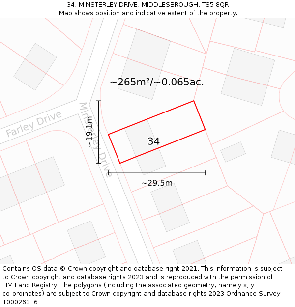 34, MINSTERLEY DRIVE, MIDDLESBROUGH, TS5 8QR: Plot and title map