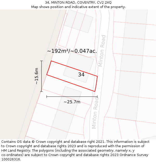 34, MINTON ROAD, COVENTRY, CV2 2XQ: Plot and title map
