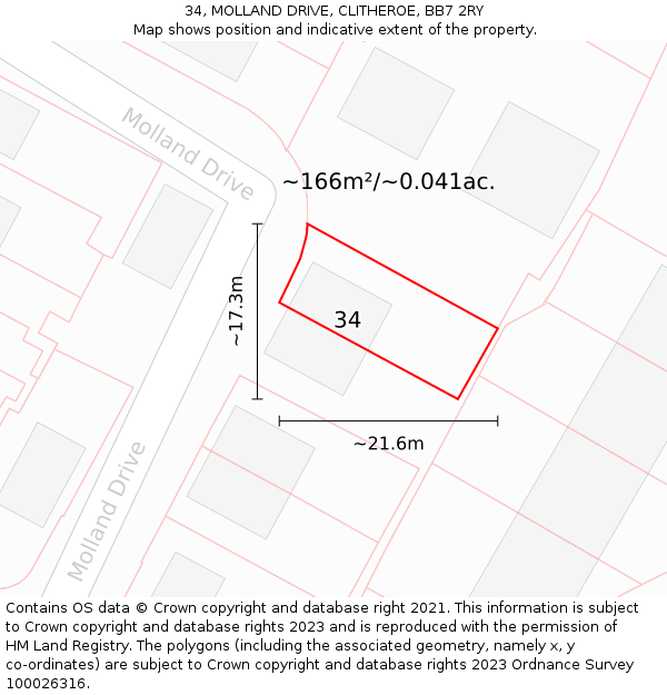 34, MOLLAND DRIVE, CLITHEROE, BB7 2RY: Plot and title map