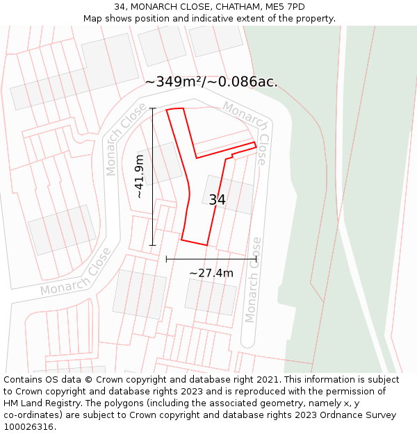 34, MONARCH CLOSE, CHATHAM, ME5 7PD: Plot and title map