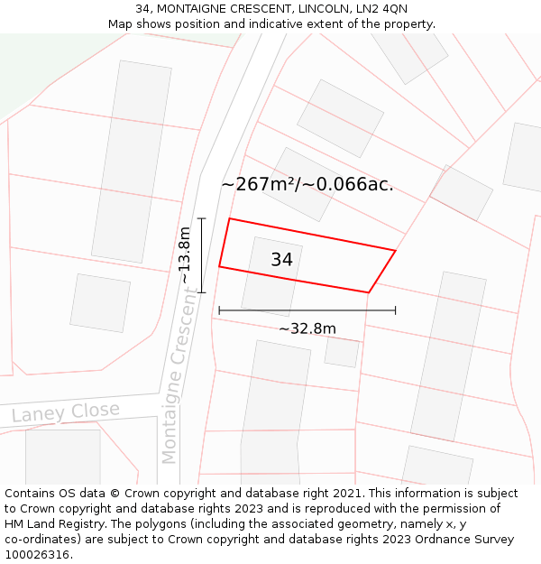 34, MONTAIGNE CRESCENT, LINCOLN, LN2 4QN: Plot and title map
