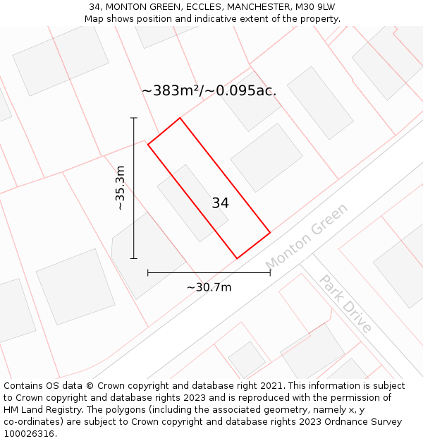 34, MONTON GREEN, ECCLES, MANCHESTER, M30 9LW: Plot and title map