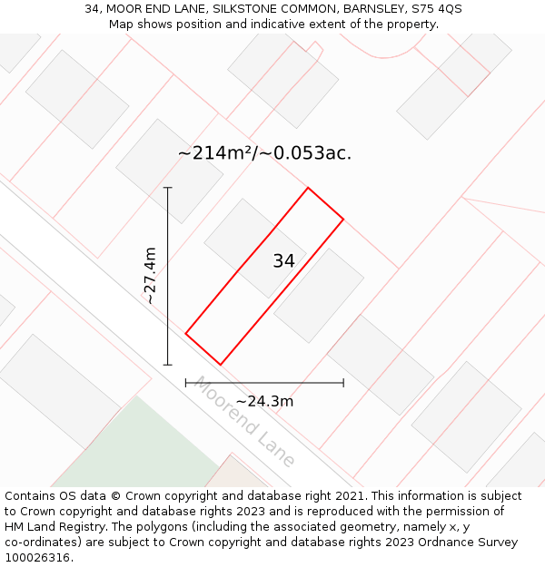 34, MOOR END LANE, SILKSTONE COMMON, BARNSLEY, S75 4QS: Plot and title map