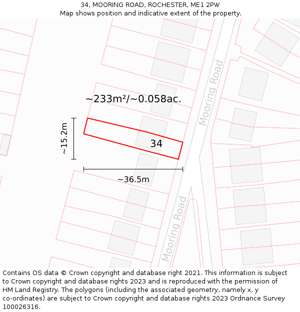 34, MOORING ROAD, ROCHESTER, ME1 2PW: Plot and title map