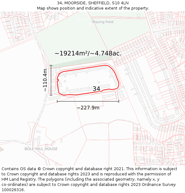 34, MOORSIDE, SHEFFIELD, S10 4LN: Plot and title map