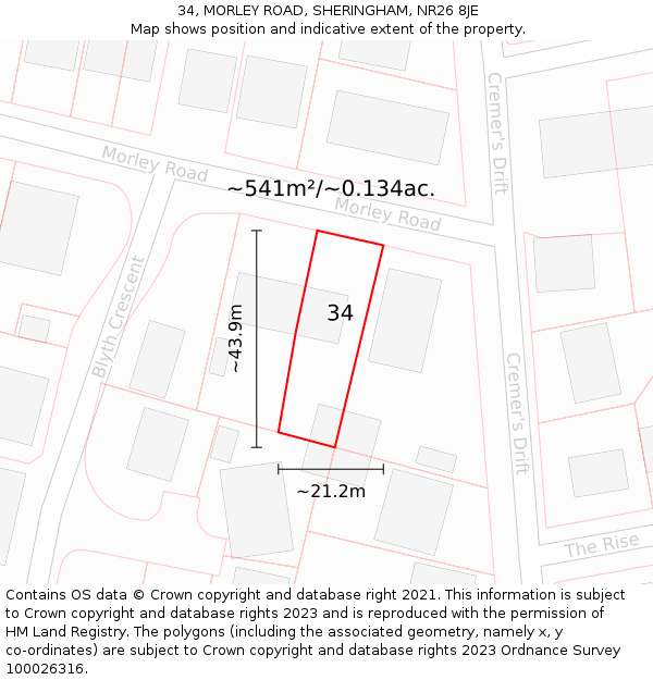 34, MORLEY ROAD, SHERINGHAM, NR26 8JE: Plot and title map