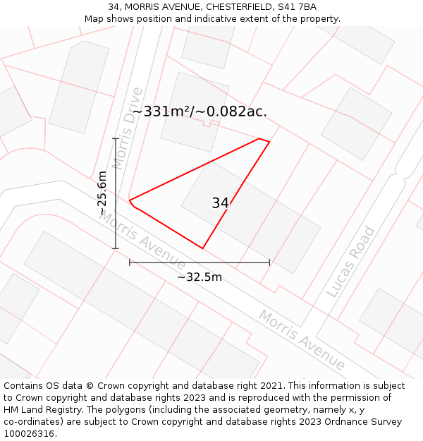 34, MORRIS AVENUE, CHESTERFIELD, S41 7BA: Plot and title map