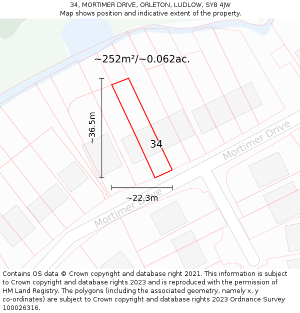 34, MORTIMER DRIVE, ORLETON, LUDLOW, SY8 4JW: Plot and title map