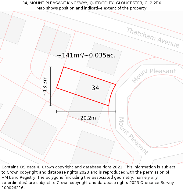 34, MOUNT PLEASANT KINGSWAY, QUEDGELEY, GLOUCESTER, GL2 2BX: Plot and title map
