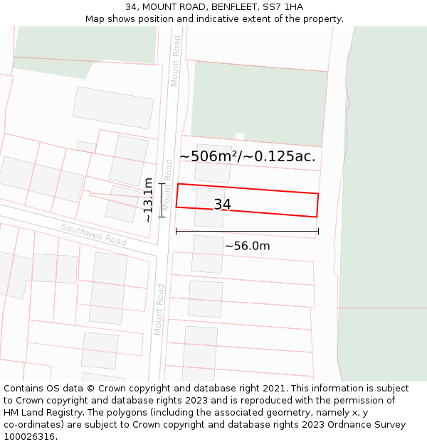 34, MOUNT ROAD, BENFLEET, SS7 1HA: Plot and title map