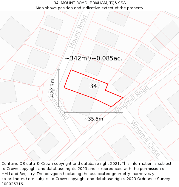 34, MOUNT ROAD, BRIXHAM, TQ5 9SA: Plot and title map