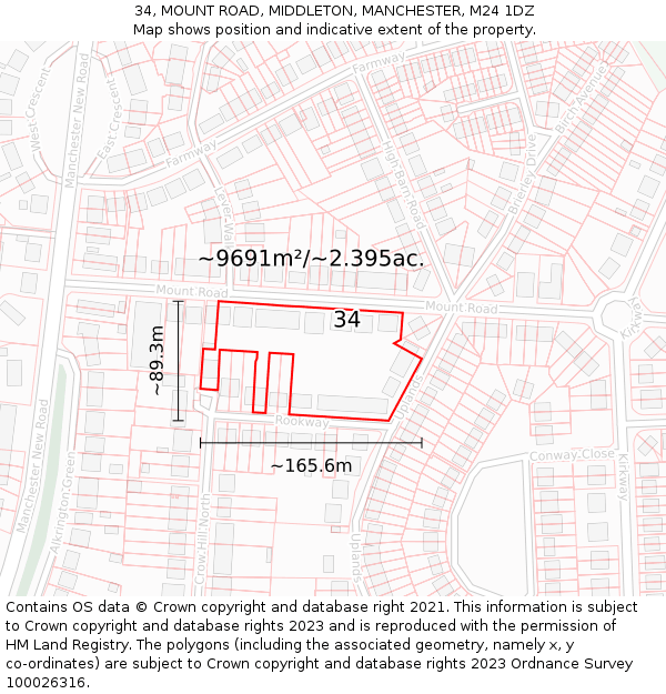 34, MOUNT ROAD, MIDDLETON, MANCHESTER, M24 1DZ: Plot and title map