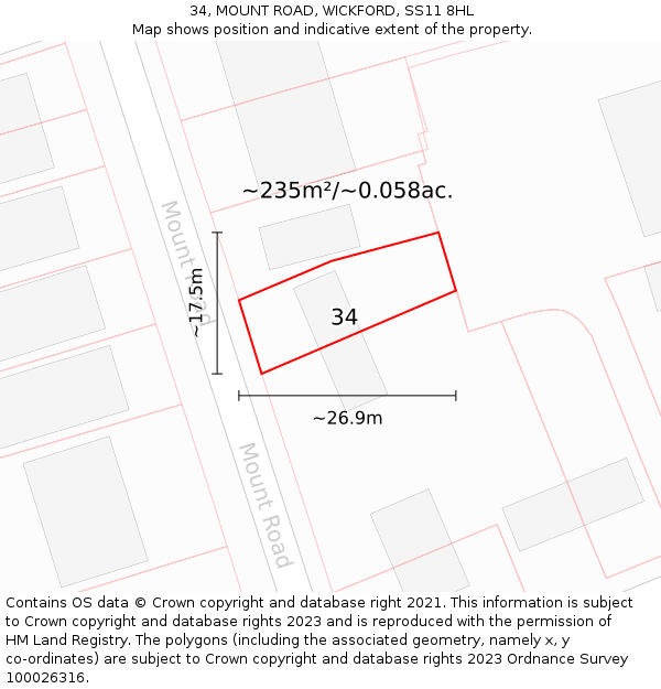 34, MOUNT ROAD, WICKFORD, SS11 8HL: Plot and title map