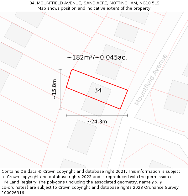 34, MOUNTFIELD AVENUE, SANDIACRE, NOTTINGHAM, NG10 5LS: Plot and title map