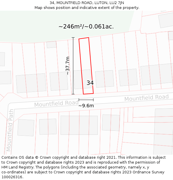 34, MOUNTFIELD ROAD, LUTON, LU2 7JN: Plot and title map