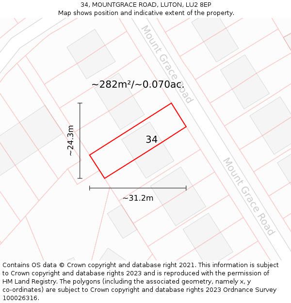 34, MOUNTGRACE ROAD, LUTON, LU2 8EP: Plot and title map