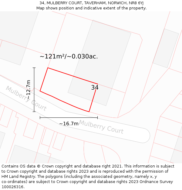 34, MULBERRY COURT, TAVERHAM, NORWICH, NR8 6YJ: Plot and title map