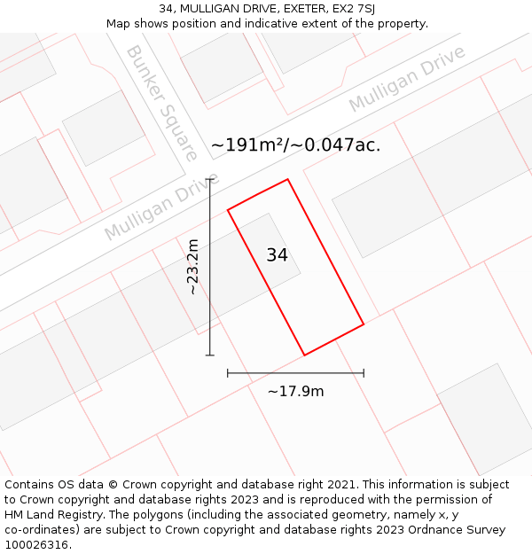 34, MULLIGAN DRIVE, EXETER, EX2 7SJ: Plot and title map