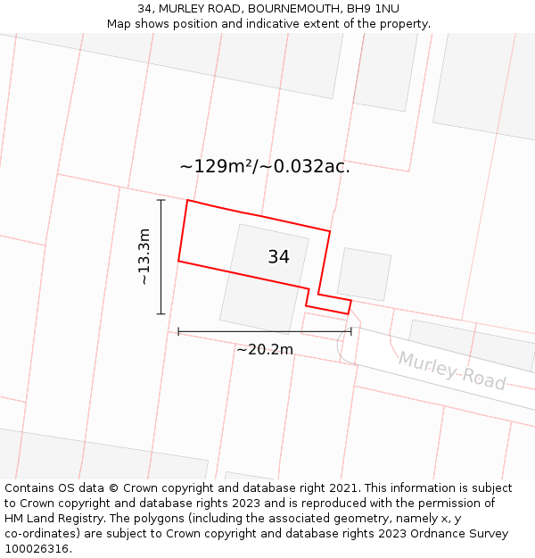 34, MURLEY ROAD, BOURNEMOUTH, BH9 1NU: Plot and title map