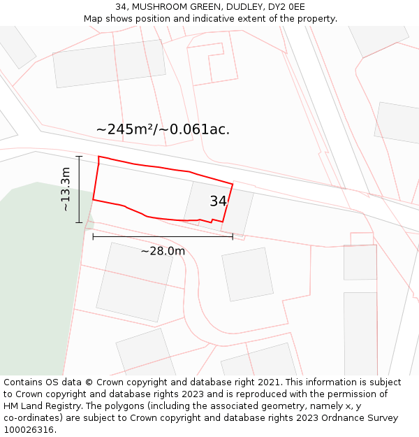34, MUSHROOM GREEN, DUDLEY, DY2 0EE: Plot and title map