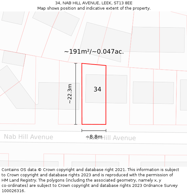 34, NAB HILL AVENUE, LEEK, ST13 8EE: Plot and title map