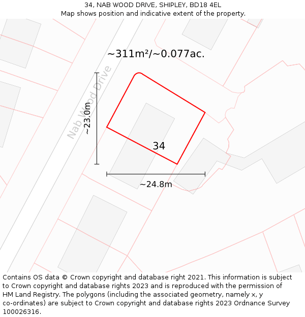 34, NAB WOOD DRIVE, SHIPLEY, BD18 4EL: Plot and title map