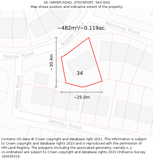 34, NAPIER ROAD, STOCKPORT, SK4 4HG: Plot and title map