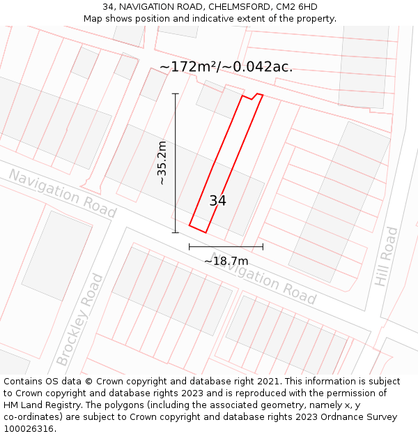 34, NAVIGATION ROAD, CHELMSFORD, CM2 6HD: Plot and title map