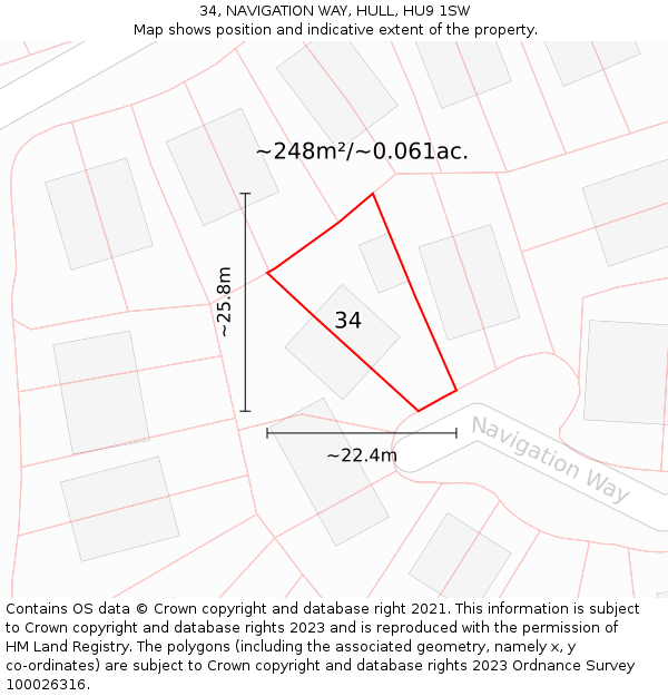 34, NAVIGATION WAY, HULL, HU9 1SW: Plot and title map