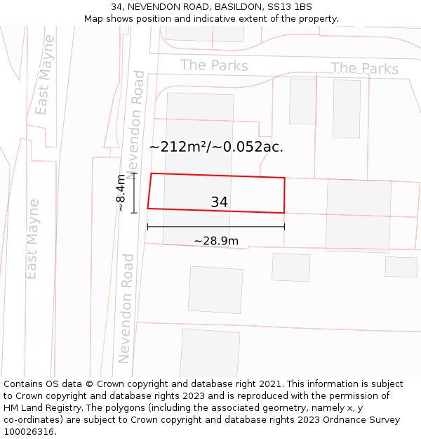 34, NEVENDON ROAD, BASILDON, SS13 1BS: Plot and title map