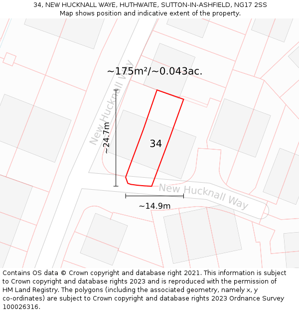 34, NEW HUCKNALL WAYE, HUTHWAITE, SUTTON-IN-ASHFIELD, NG17 2SS: Plot and title map